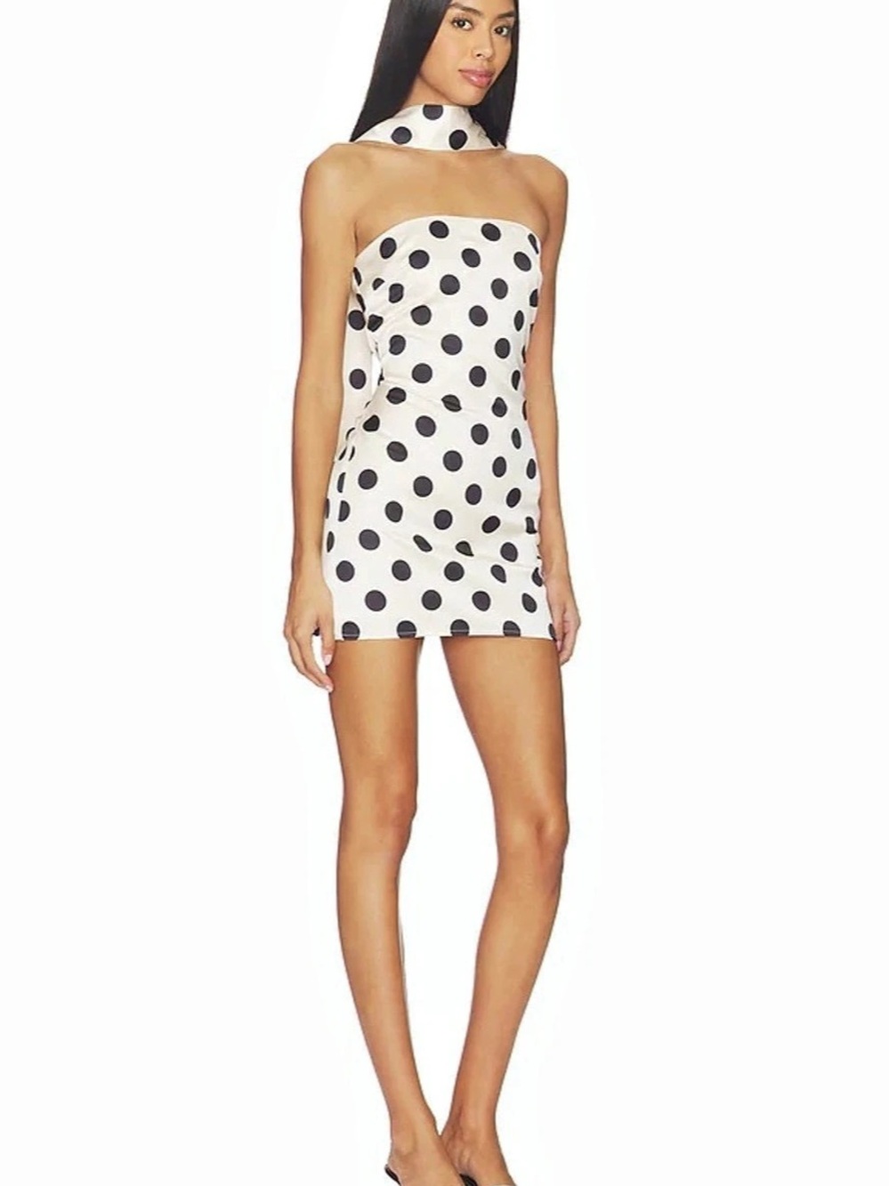 MORE TO COME Hartlen Strapless Mini Dress in Nude Polka Dot